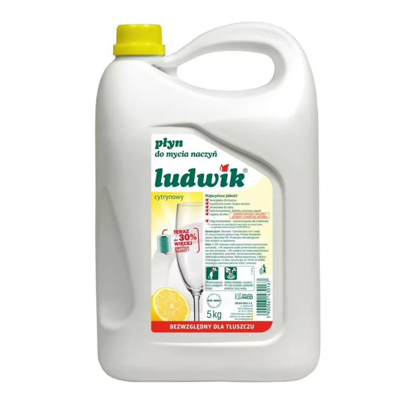 Ludwik Płyn do mycia naczyń Cytrynowy 5 kg. Ludwik Płyn do mycia naczyń Cytrynowy 5 kg.