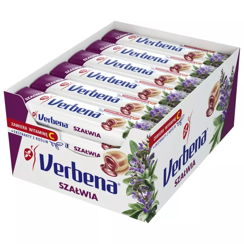 CUKIERKI VERBENA Z MENTOLEM i EUKALIPTUSEM 32G x 24 sztuki CUKIERKI VERBENA Z MENTOLEM i EUKALIPTUSEM 32G x 24 sztuki