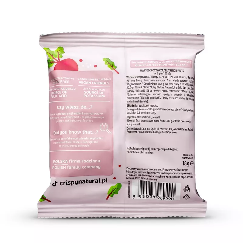 Crispy Natural burak suszony malinowy 18g x 24 sztuki Crispy Natural burak suszony malinowy 18g x 24 sztuki