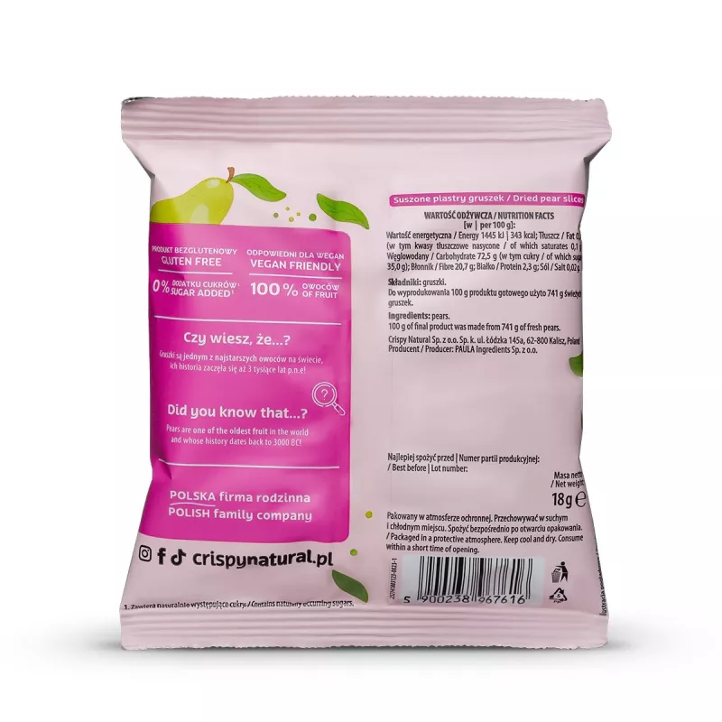 Crispy Natural Gruszka suszona 18g x 24 sztuki Crispy Natural Gruszka suszona 18g x 24 sztuki