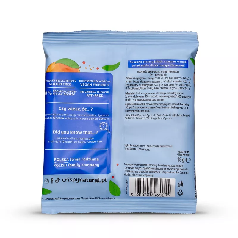 Crispy Natural suszone jabłko - mango 100% 18g x 24 sztuki