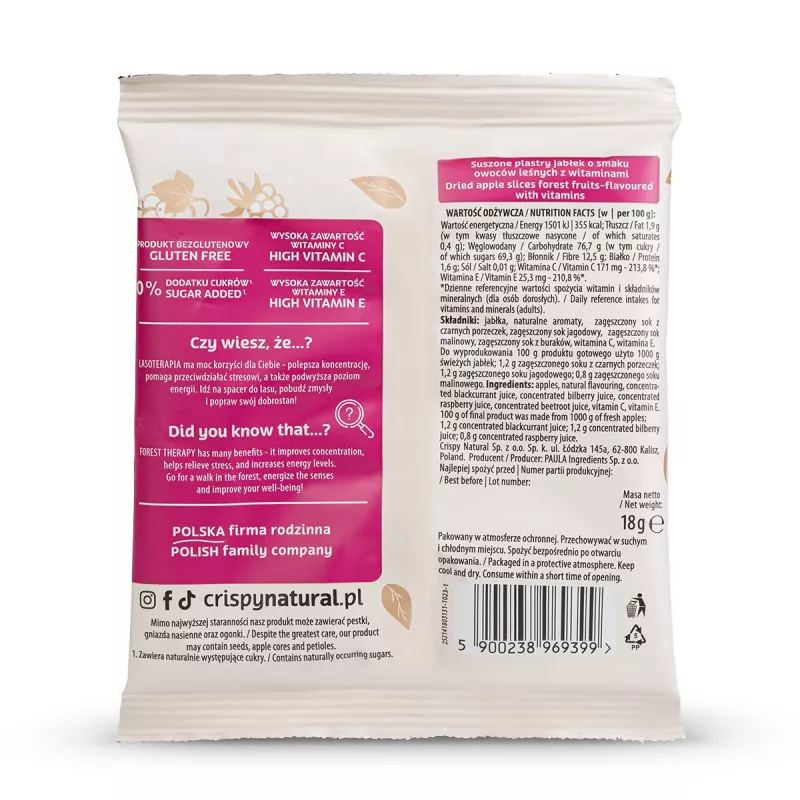 Crispy Natural suszone jabłko - owoce lasu 100% 18g x 24 sztuki