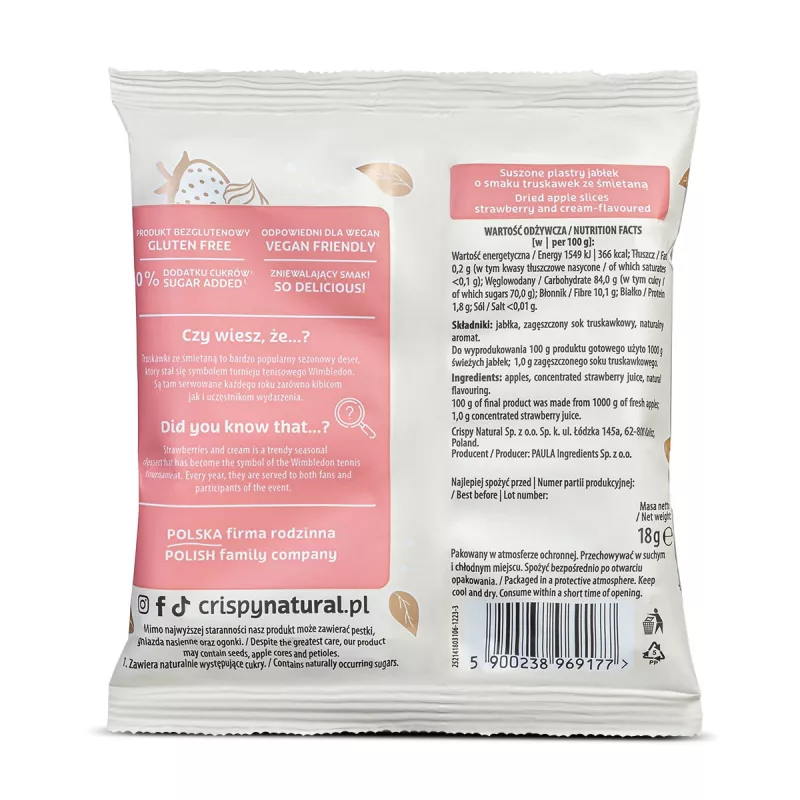 Crispy Natural suszone jabłko - truskawka 100% 18g x 24 sztuki Crispy Natural suszone jabłko - truskawka 100% 18g x 24 sztuki
