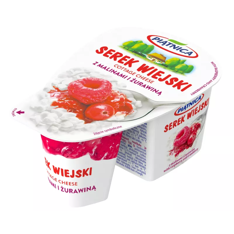 Piątnica serek wiejski z malinami i żurawiną 150 gram x 12 sztuk Piątnica serek wiejski z malinami i żurawiną 150 gram x 12 sztuk