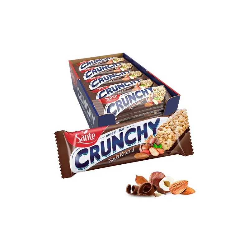Sante Baton Crunchy z orzechami i migdałami podlany czekoladą 40g x 25 Sante Baton Crunchy z orzechami i migdałami podlany czekoladą 40g x 25
