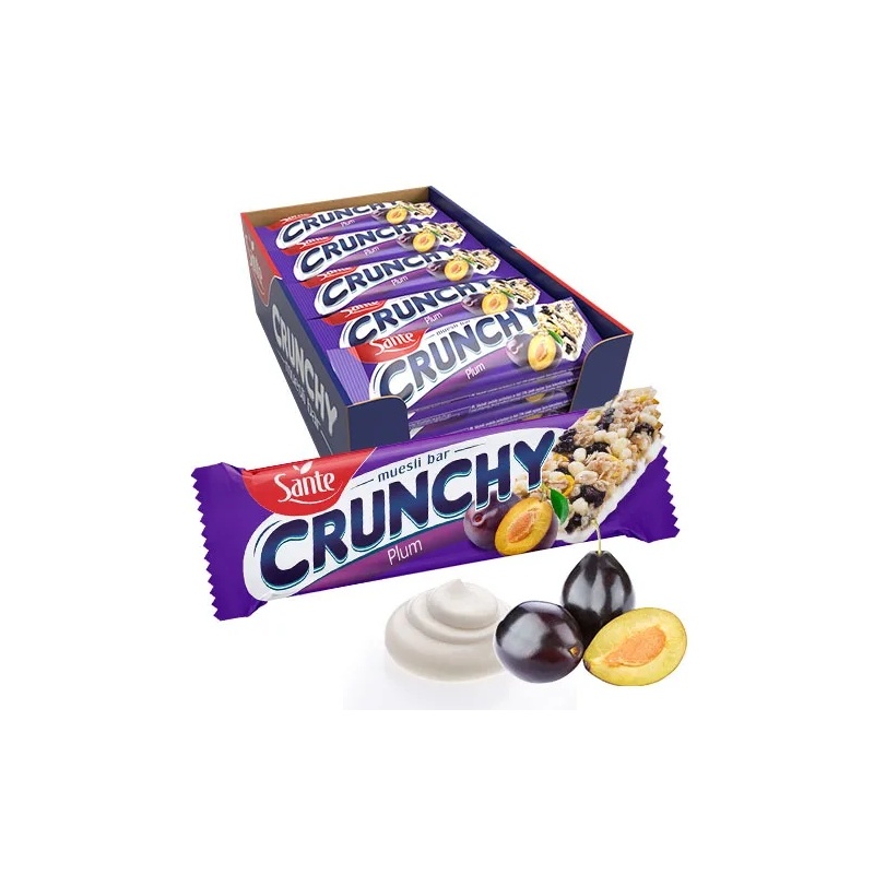 Sante Baton Crunchy ze śliwkami podlany polewą waniliową 40g x 25 sztuk Sante Baton Crunchy ze śliwkami podlany polewą waniliową 40g x 25 sztuk